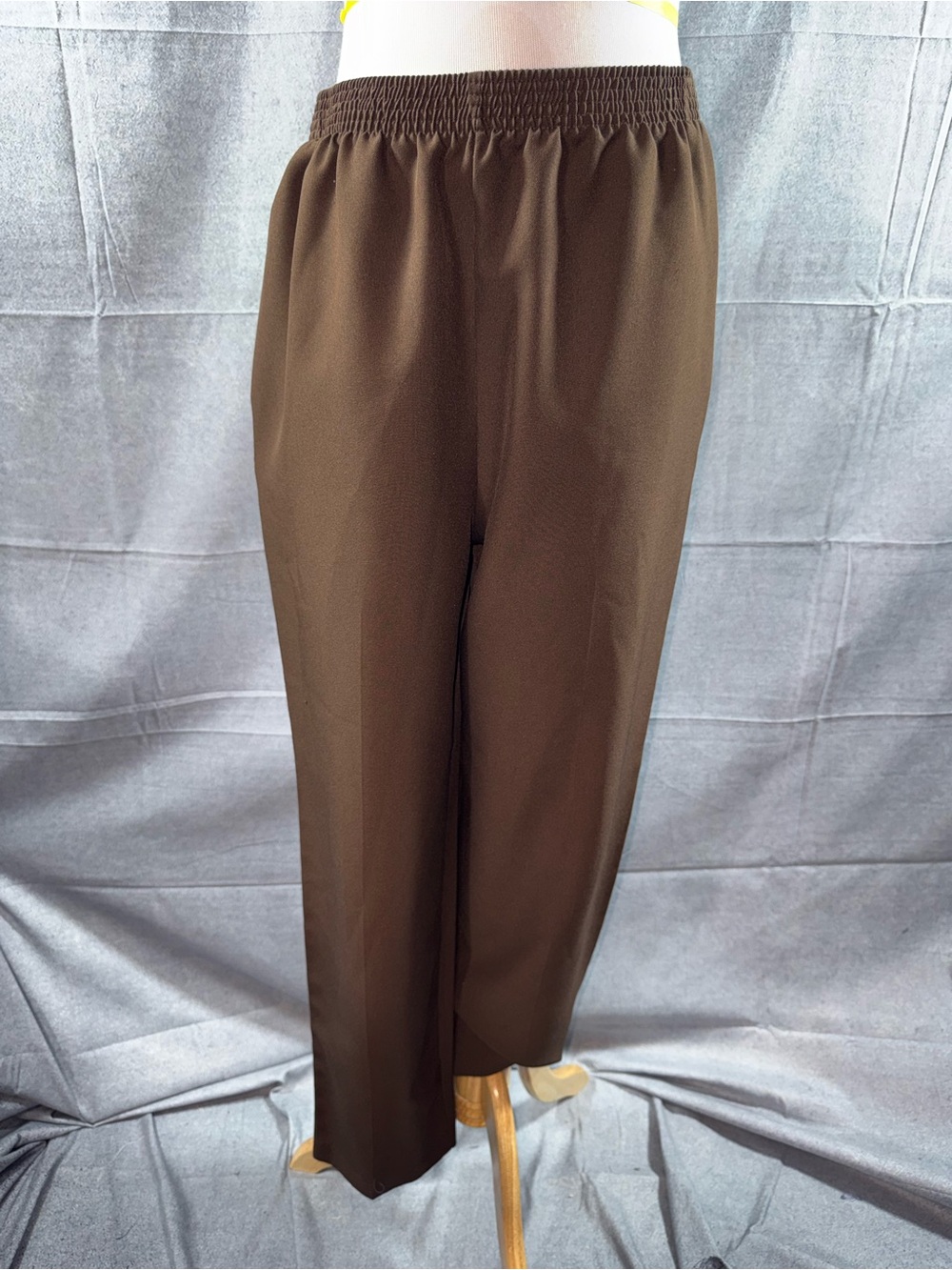 2837-Bend Over Women's Elastic-Waist Brown Straight-Leg Pants